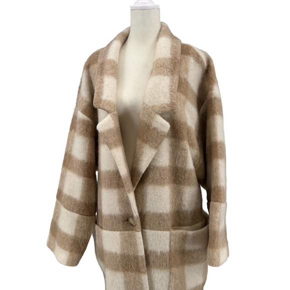Apiece Apart Womens Camel Plaid Wool Blend coat - Picture 4 of 14